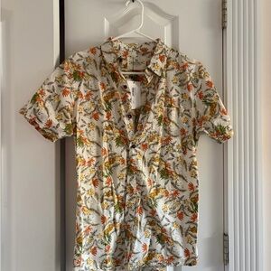 Bellfield Men's Floral Button Down Shirt - Orange, Green, White